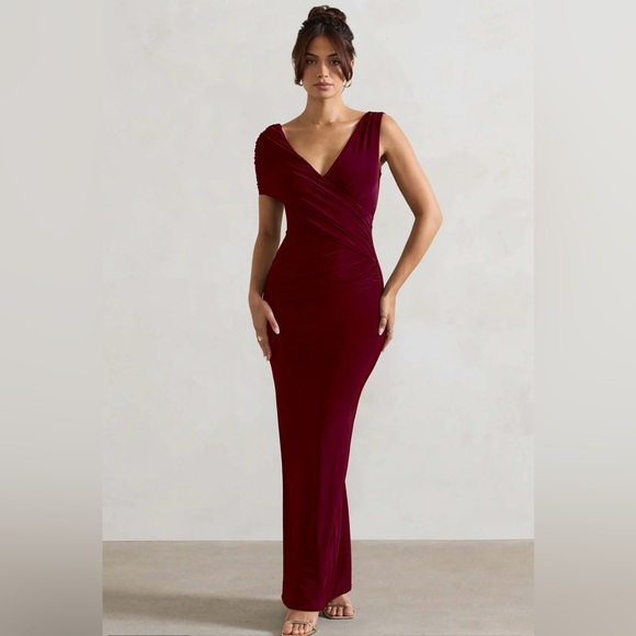 Club L London CAPELLA BERRY ASYMMETRIC WRAP sleeveless MAXI DRESS EUC Size  6 - slic.net.in